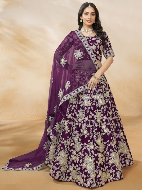 Beautiful Purple Color Embroidered Silk Engagement Wear Lehenga Choli