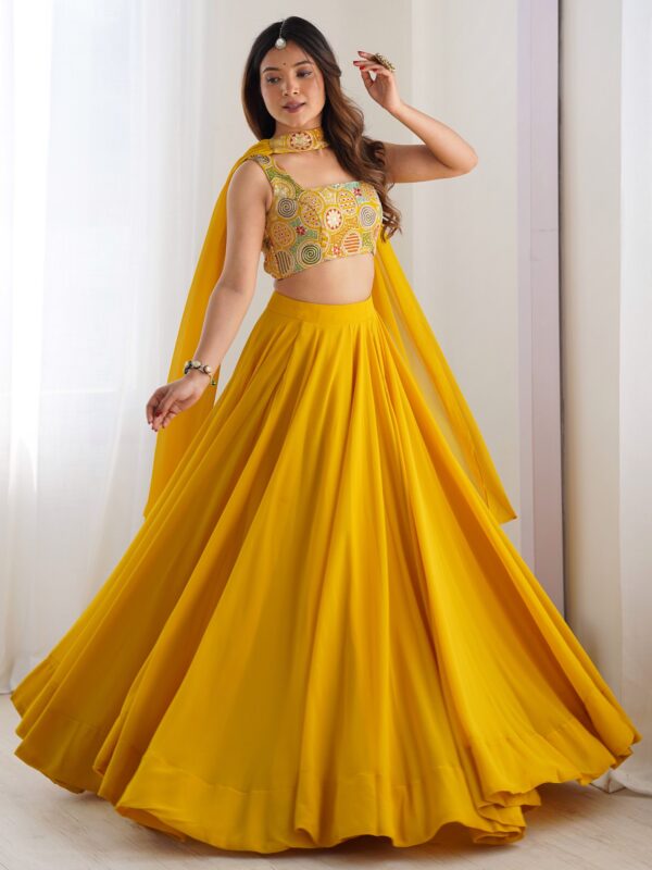 Magnetic Yellow Georgette Haldi Wear Lehenga Choli With Dupatta