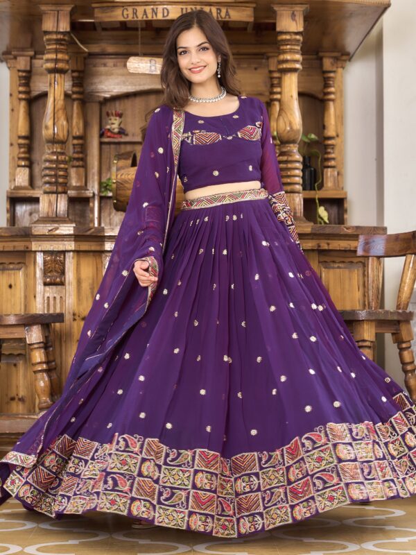 Desirable Purple Sequins Georgette Navratri Wear Lehenga Choli