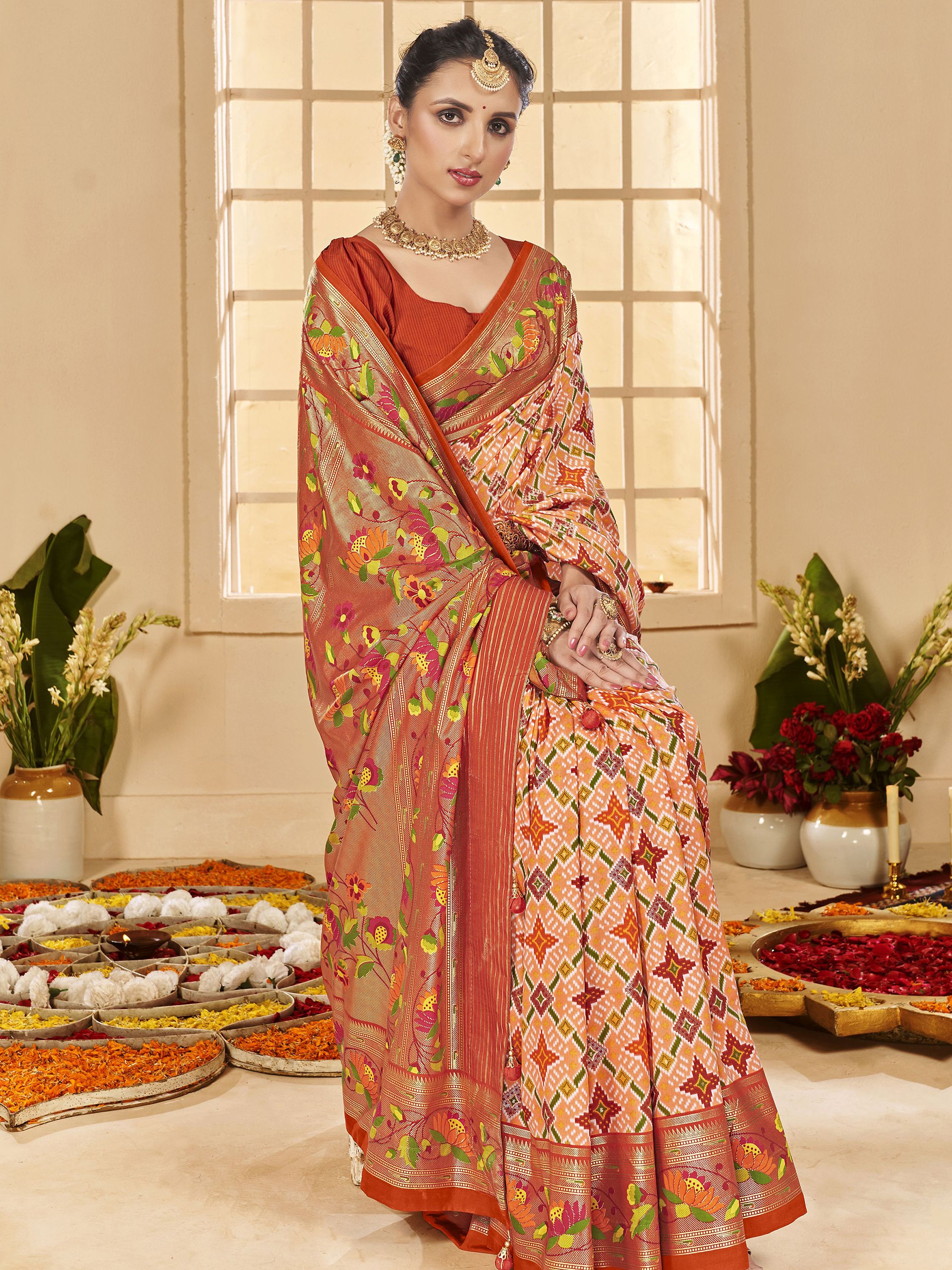 astonishing_orange_ikkat_printed_cotton_office_wear_saree_with_blous_3_