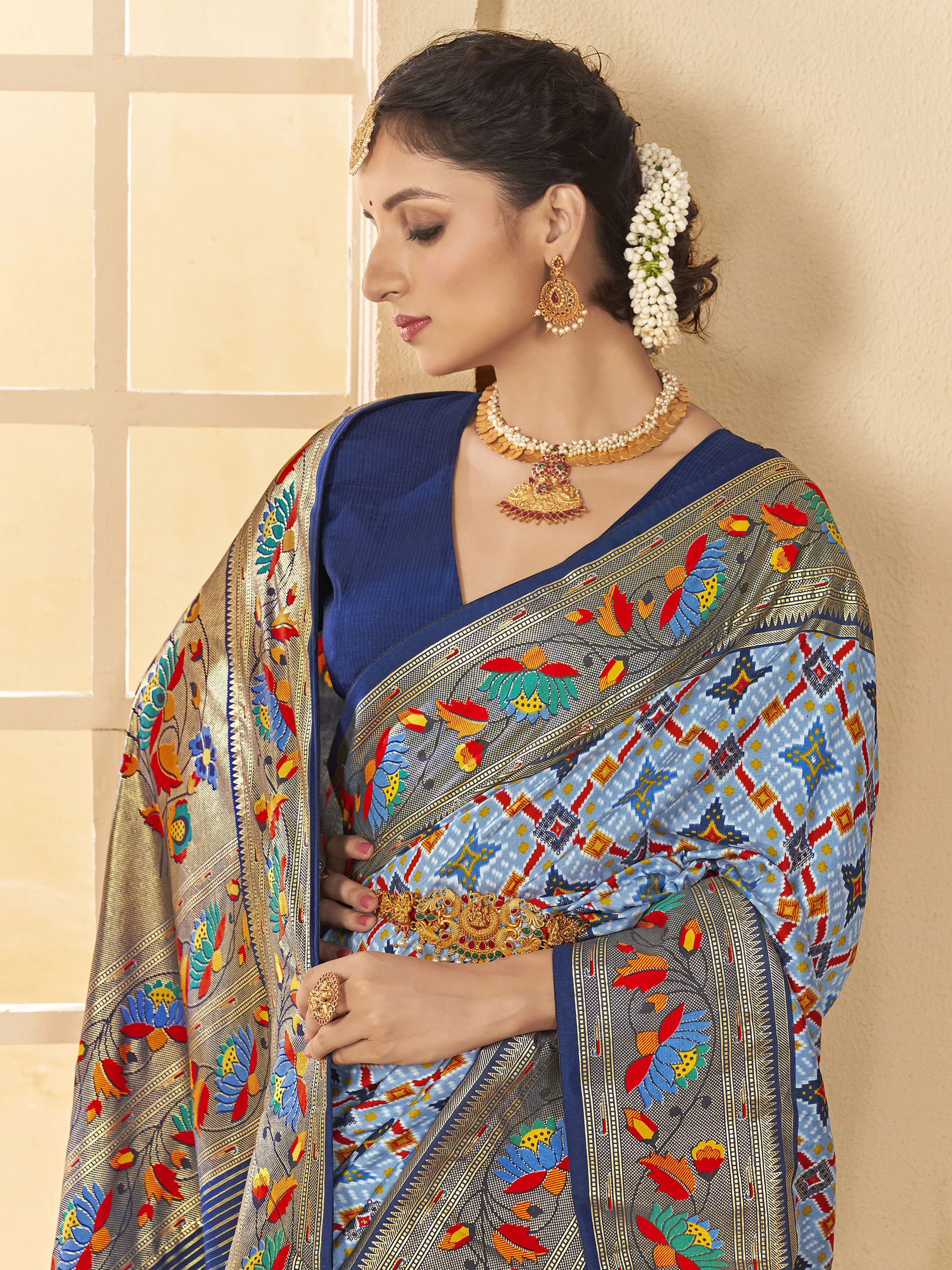 gorgeous_sky-blue_ikkat_printed_cotton_traditional_saree_with_blous_1_