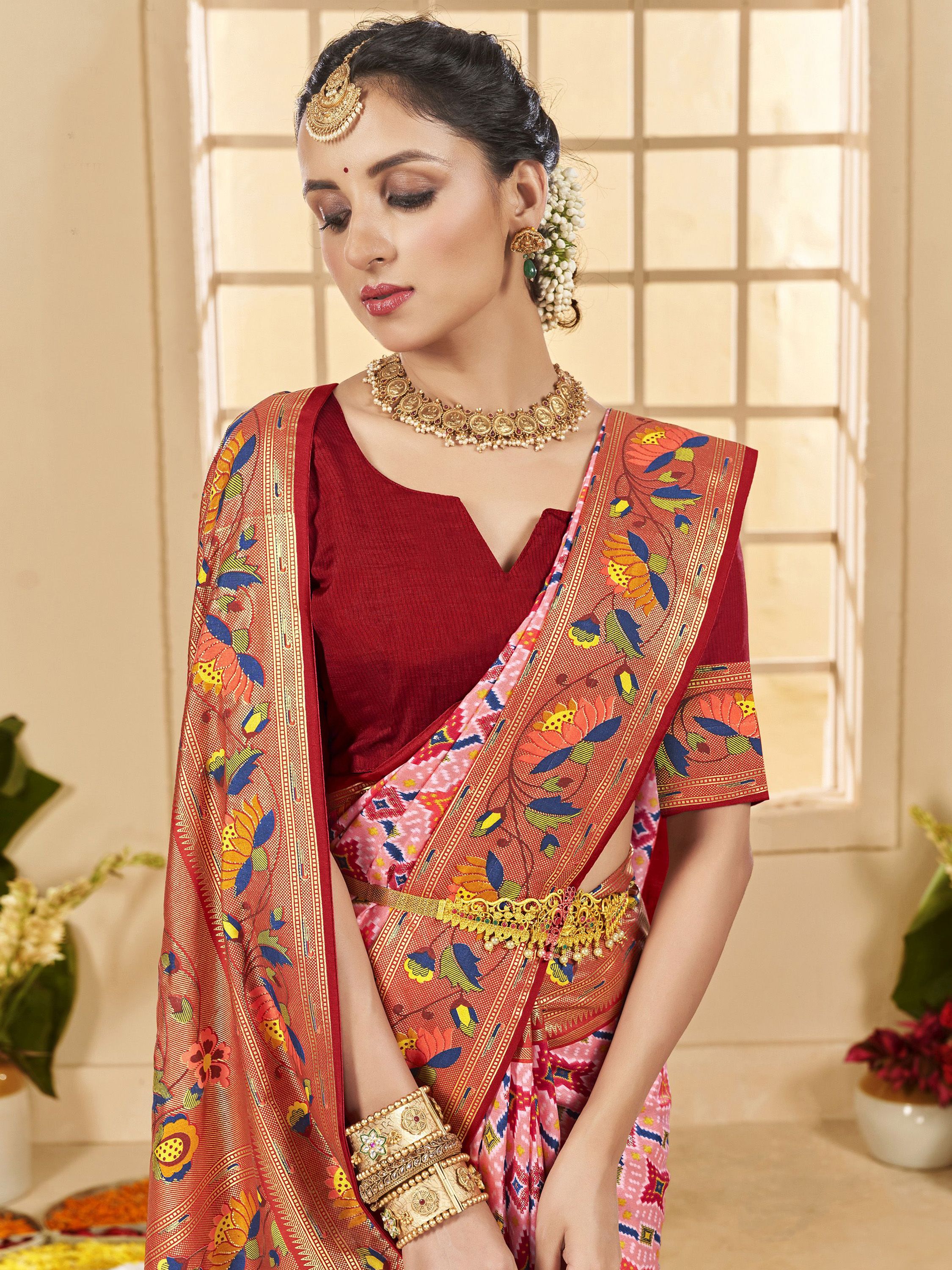 stunning_pink_ikkat_printed_cotton_casual_wear_saree_with_blouse_3_